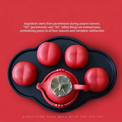 Everything Goes Well Persimmon Ceramic Tea Set Including Teapot Cups Tea Canisters Begonia Tray In Luxury Gift Box Housewarming New Chinese Teaware
