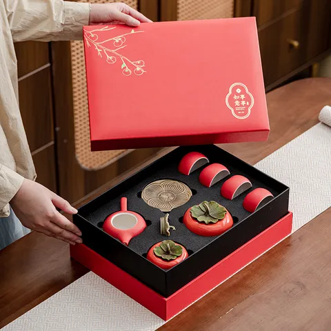 Everything Goes Well Persimmon Ceramic Tea Set Including Teapot Cups Tea Canisters Begonia Tray In Luxury Gift Box Housewarming New Chinese Teaware