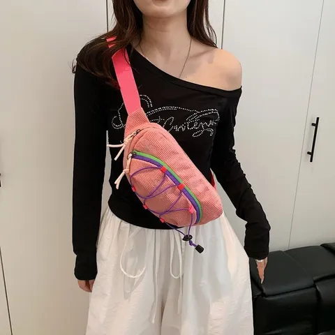 Women Sporty Fashion Waist Bag Nylon Contrast Color Chest Bag Streetwear Crossbody Bag Small Design Fanny Pack Daily Shoulder Bag