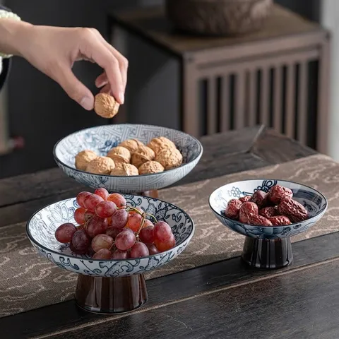 Assiette à Fruits en Céramique Bleue et Blanche Style Chinois Plateau à Collations en Porcelaine Vintage pour Salon Table à Thé Décoration de la Maison