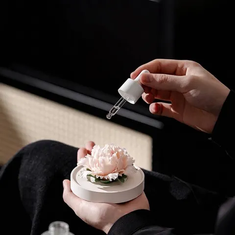Handgefertigter Dehua Keramik Pfingstrose Aroma Diffusor Set Mit Glaskuppel Büro Zuhause Duft Ornament Dekor