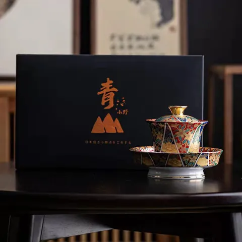 Imperial Style Enamel Ceramic Gaiwan Tea Cup Set Gold Traced Pattern Porcelain Tea Bowl With Gift Box Luxury Teaware
