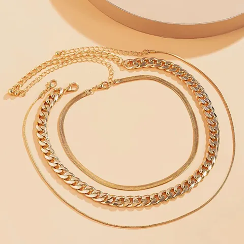 Punk Exaggerated Metal Chunky Chain Necklace Set For Women Gold Silver Plated Snake Bone Layered Choker Necklace Jewelry