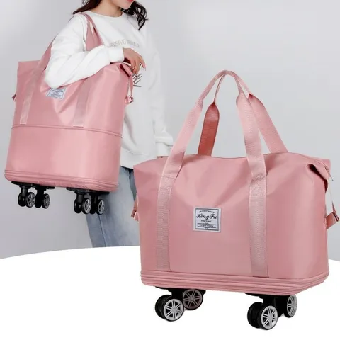 Borsa da Viaggio Espandibile in Tessuto Oxford Con Ruote Girevoli Grande Capacità Impermeabile Borsone da Viaggio per Sport Palestra Uomo Donna