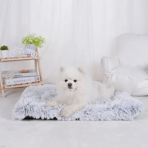 Gradient Gray Long Plush Pet Mat Rectangle Warm Fleece Dog Bed Cushion Anti Slip Oxford Bottom PP Cotton Soft Cat Blanket