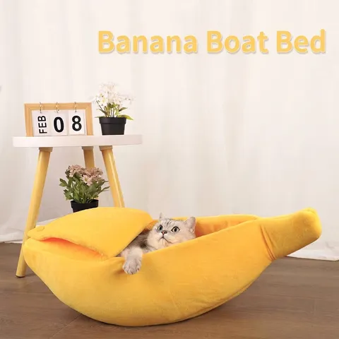 Creative Cartoon Banana Shape Pet Bed Soft Plush Warm Nest For Cats Small Dogs Universal All Seasons Pet Bed House