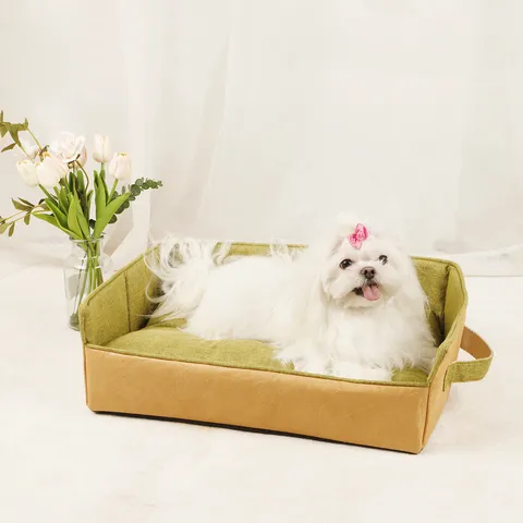 Breathable Linen Foldable Pet Dog Bed Soft Cotton Filled Small Medium Dogs Puppy Cave House Portable Travel Pet Supplies