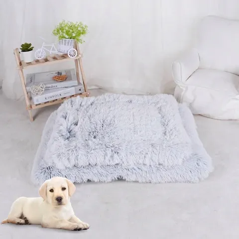 Gradient Gray Long Plush Pet Mat Rectangle Warm Fleece Dog Bed Cushion Anti Slip Oxford Bottom PP Cotton Soft Cat Blanket