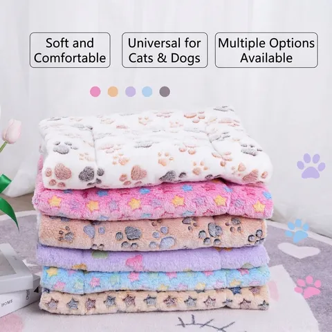 Thickened Coral Fleece Pet Blanket Warm Double Layer Soft Dog Cat Bed Mat Paw Star Pattern Washable Puppy Kitten Sleeping Cushion
