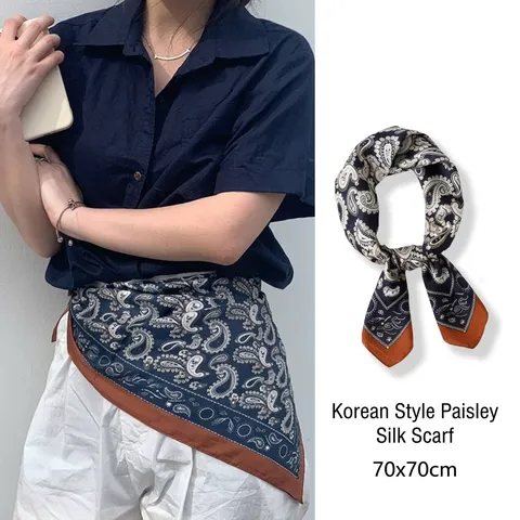 Vintage Paisley Patroon Vierkante Sjaal Voor Vrouwen Polyester Zijdeachtig Haarband Elegant Bloemen Bedrukt Halssjaal Mode Omslagdoek
