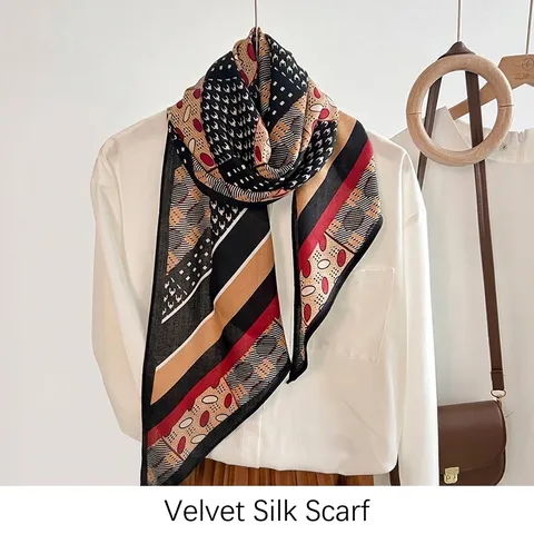 Retro Geometric Print Parallel Scarf Women Polyester Silk Feel Wool Touch Elegant Long Scarf For Spring Summer Travel Accessory