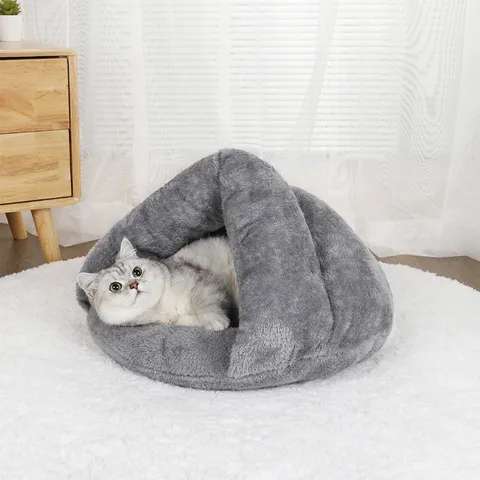 Warm Arctic Velvet Pet Bed Semi-Enclosed Triangular Cave House For Cats And Small Dogs Winter Comfortable Plush Pet Mat Bed
