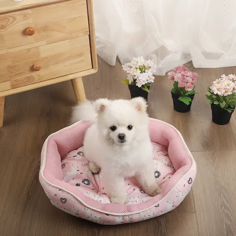 Summer Breathable Pet Bed Cooling Sandwich Mesh Mat Cartoon Printed Cat Dog Cushion Soft Kennel For Small Medium Pets
