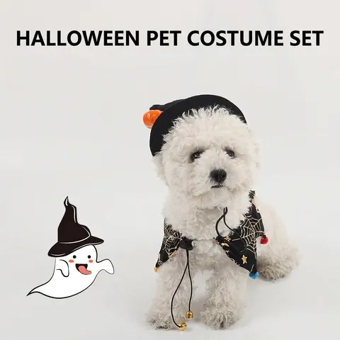 Halloween Pet Costume Canvas Pumpkin Wizard Hat Ghost Festival Dog Cat Funny Dressing Cape Bib Kitten Puppy Accessories