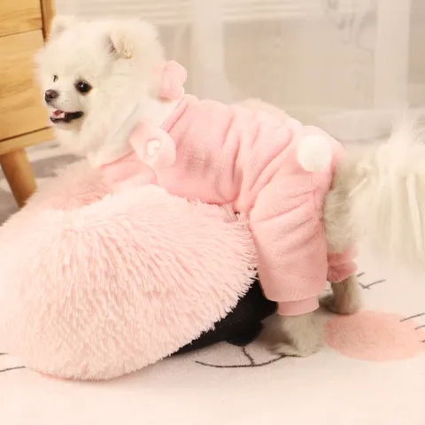 Cute Cartoon Bunny Pet Costume Soft Flannel Warm Dog Cat Clothes Autumn Winter Puppy Kitten Jumpsuit Pink Animal Cosplay Outfit