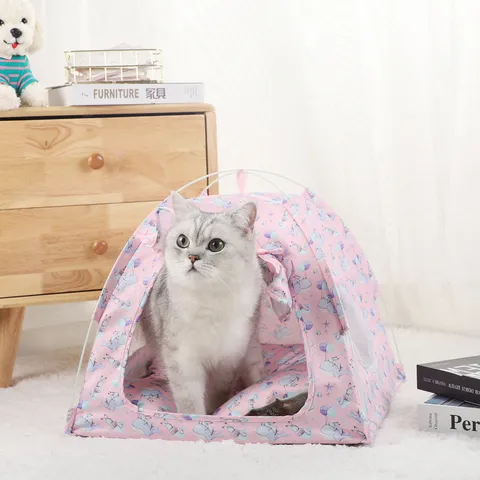 Foldable Waterproof Polyester Semi Closed Pet Tent House Cute Ice Cream Whale Pattern Cat Dog Bed House Portable Pet Supplies