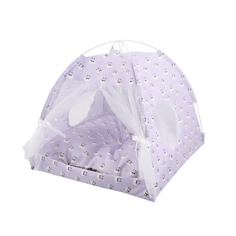 Portable Foldable Pet Tent Cute Cartoon Panda Print Breathable Mesh Indoor House Bed For Cat Puppy Pet Supplies