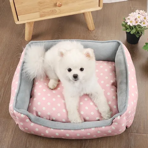 Square Polka Dot Pet Bed Soft Warm Fleece Dog Cat Nest Washable Cushion For Small Medium Dogs Cats Indoor Sleeping Mat