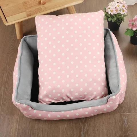 Square Polka Dot Pet Bed Soft Warm Fleece Dog Cat Nest Washable Cushion For Small Medium Dogs Cats Indoor Sleeping Mat