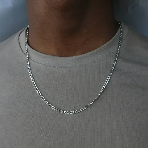 Collana da Uomo Hip Hop Figaro Catena Lunga Lega Color Oro Argento Galvanizzato Catena da Maglione Gioielli Regalo