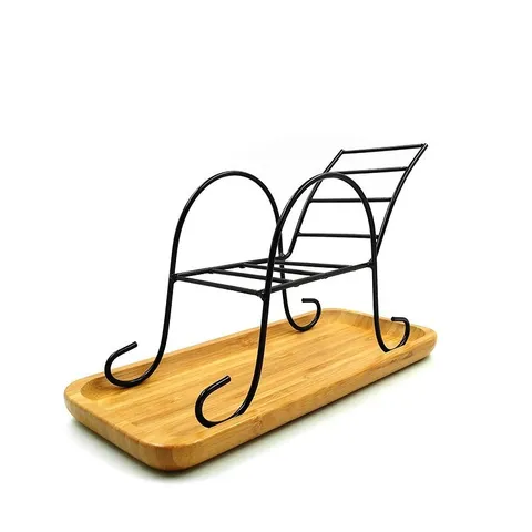 Soporte para Pollo Asado Creativo Estilo Silla de Playa Estante de Metal Con Bandeja de Bambú para Restaurante Casa Fiesta Barbacoa