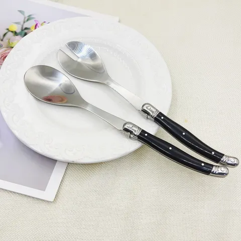 Laguiole Style Stainless Steel Salad Server Set Long Handle Mirror Polished Fork Spoon Salad Mixing Kitchen Cutlery