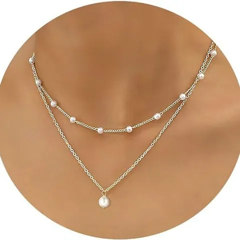 Collana di Perle Artificiali Barocche Lusso Francese Doppio Strato Lega Placcato Oro Argento Catena da Clavicola Gioielli Donna