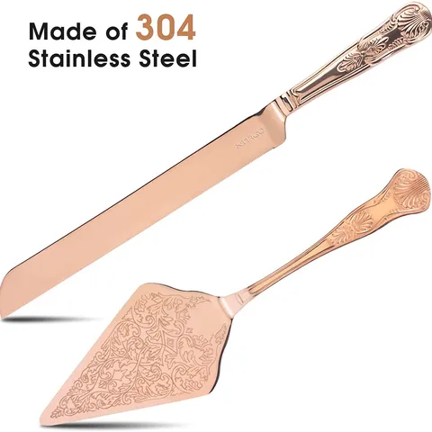 Ensemble Couteau et Pelle à Gâteau de Mariage en Acier Inoxydable 304 Gravure Florale Baroque Vintage Trancheuse à Pain Outils de Boulangerie Avec Boîte Cadeau