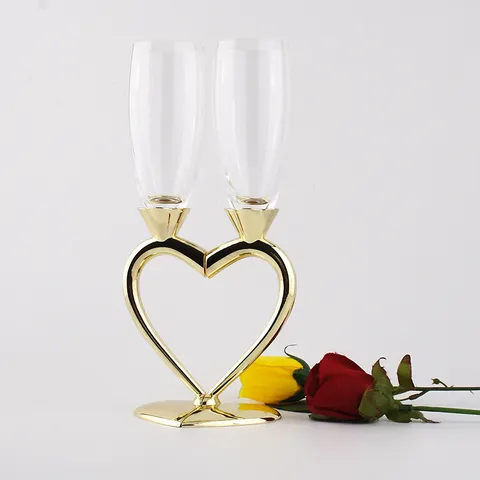Flûtes à Champagne en Cristal en Forme de Cœur Support en Alliage de Zinc Verres de Mariage Cadeau Anniversaire Romantique