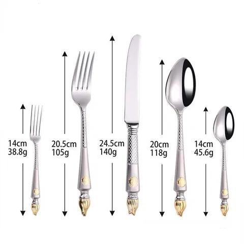 Lusso 304 Acciaio Inossidabile Dorato Posateria Retrò Barocco Modellato Lucidato a Specchio Cena Coltello Forchetta Cucchiaio Posate Occidentali Banchetto Casa
