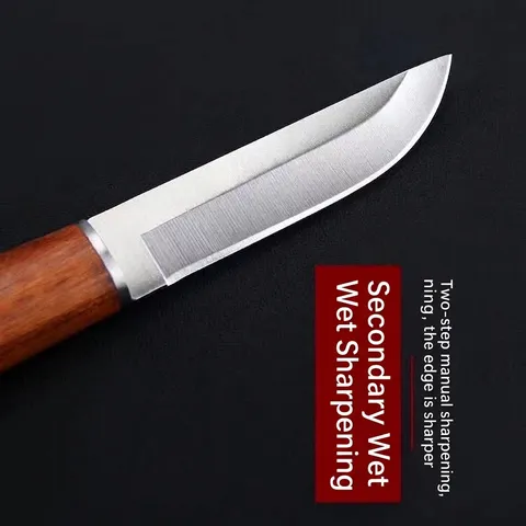 Rosewood Handle Mongolian Meat Knife Stainless Steel Fixed Blade Traditional Outdoor Kitchen Cutting Tool Non-Foldable Knife