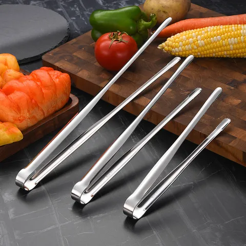 304 Stainless Steel Food Tongs BBQ Grilling Tongs Kitchen Tweezers With Serrated Tip Long Handle For Meat Steak Bread Buffet