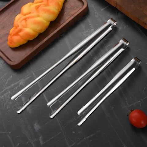 304 Stainless Steel Food Tongs BBQ Grilling Tongs Kitchen Tweezers With Serrated Tip Long Handle For Meat Steak Bread Buffet