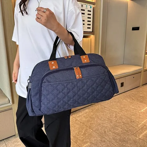 Grand Sac de Voyage Capacité Séparation Sec Humide Nylon Matelassé Sac à Main de Sport Avec Housse de Chariot
