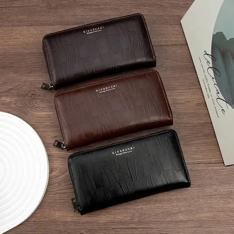 Men Business Long Clutch Bag Large Capacity PU Leather Zipper Wallet Multi-card Slot Phone Bag Document Organizer Purse