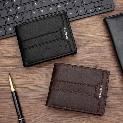 Men Short Wallet PU Leather Vintage Stitching Multi Card Slot Large Capacity Bifold Coin Purse Business Casual Money Bag