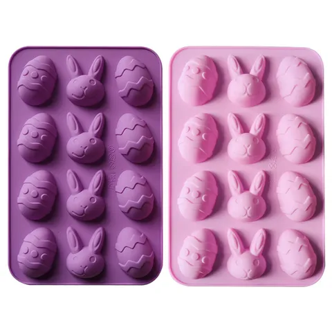 Easter Bunny Egg Silicone Mold Food Grade Purple Pink Chocolate Baking Tray Dessert Cake Mold For Kitchen Party DIY Supplies