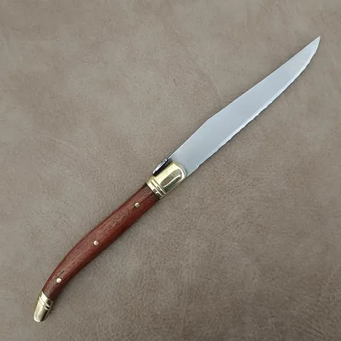 Laguiole Serrated Steak Knife Stainless Steel Blade With Wood Handle And Solid Copper Bolster Professional Table Knife