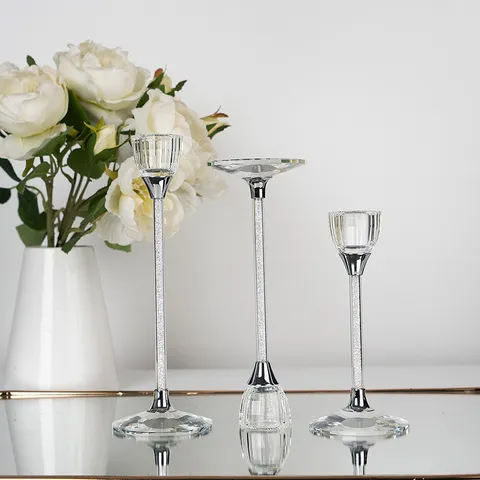 Luxus Kristall Kerzenständer Vintage Einzelkopf Kerzenhalter Klar Silber Strass Kerzenbecher Romantische Hochzeit Abendessen Tischdeko