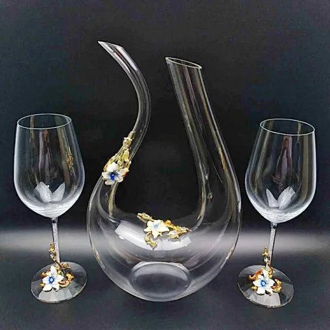 Kristall Wein Dekanter Und Weinglas Set Europäischer Luxus Emaille Blumen Strass Glaswaren Geschenk Für Zuhause Party