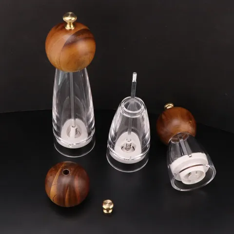 Wood Acrylic Pepper Grinder Adjustable Salt Mill Ceramic Rotor Transparent Spice Grinder for Kitchen Home Cooking