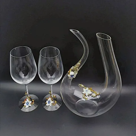 Kristall Wein Dekanter Und Weinglas Set Europäischer Luxus Emaille Blumen Strass Glaswaren Geschenk Für Zuhause Party