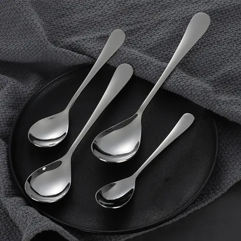 Stainless Steel Oval Water Drop Spoon Mirror Polished Coffee Stirring Spoon Soup Spoon For Home Hotel Restaurant Silver Spoons
