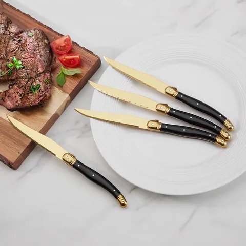 Ergonomisch Zwart Kunststof Handvat Titaan Goud Roestvrij Staal Steakmes Westerse Tafel Diner Bestek