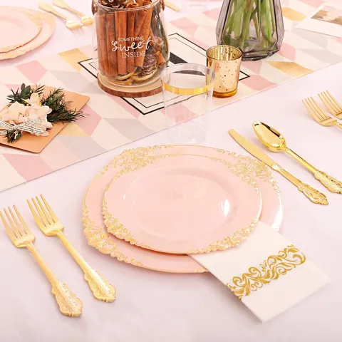 175tlg Einweggeschirr-Set Goldrand Relief Drache PS Hartplastik Teller Becher Besteck Für Hochzeit Bankett Party