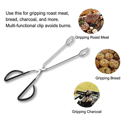 Pinze per Barbecue Multifunzionali in Acciaio Inossidabile a Manico Lungo in Acciaio al Carbonio Clip per Alimenti e Carbone per Grigliate All'aperto Picnic