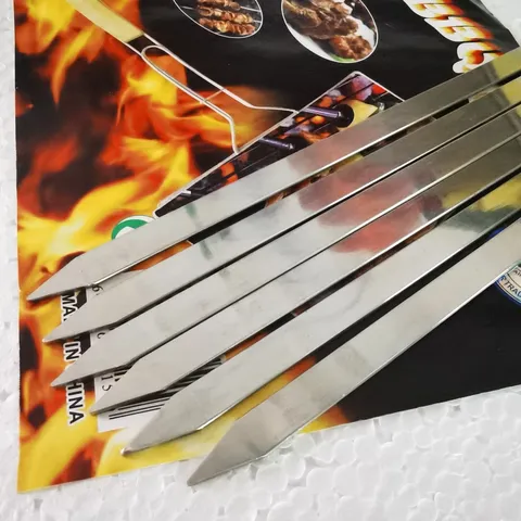 Edelstahl Grillspieße Flache Schaschlikspieße Robuste Fleisch Grillspeise Schaschlik Gabeln Outdoor Camping Grill Werkzeuge