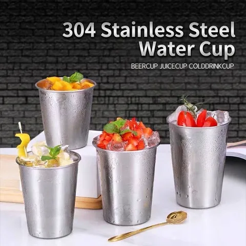304 Stainless Steel Water Cup Single Layer Metal Drinking Tumbler Reusable Beer Mug Cold Drink Juice Cup For Restaurant Home