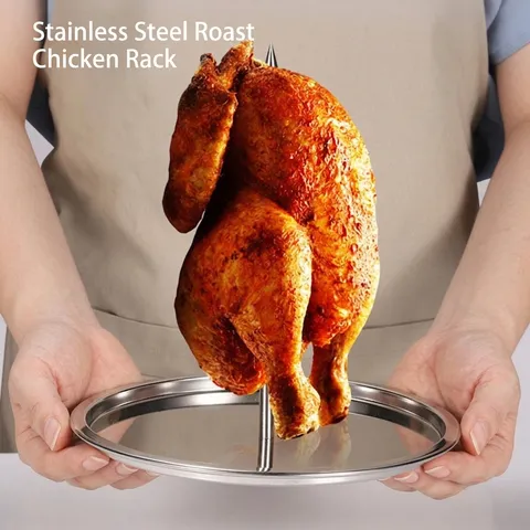 304 Stainless Steel Chicken Roaster Rack With Drip Pan Detachable Vertical Poultry Roasting Stand For BBQ Oven Outdoor Cooking