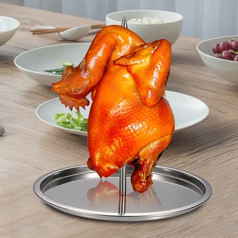 304 Stainless Steel Chicken Roaster Rack With Drip Pan Detachable Vertical Poultry Roasting Stand For BBQ Oven Outdoor Cooking